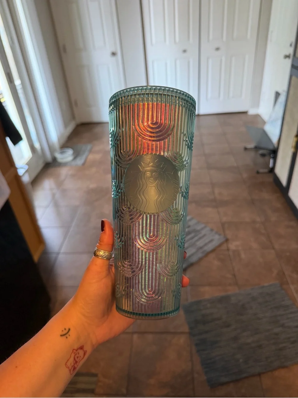 Starbucks Iridescent Teal, Purple & White Reusable Tumblers Set
